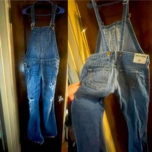 Vintage True Religion distressed flare overalls size 28